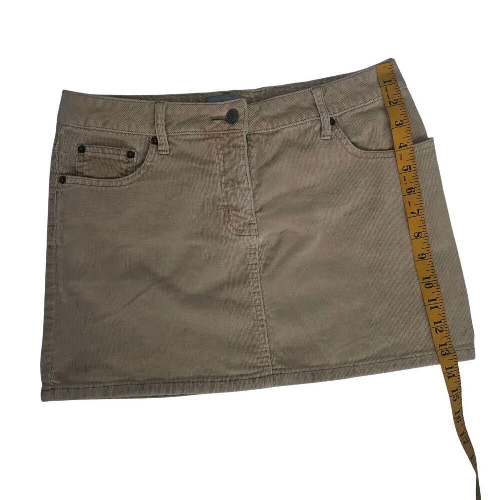 OASIS Tan Corduroy Cord Ribbed 5-Pocket Button Zip Fly A-Line Mini Skirt Size 10 - Picture 9 of 10